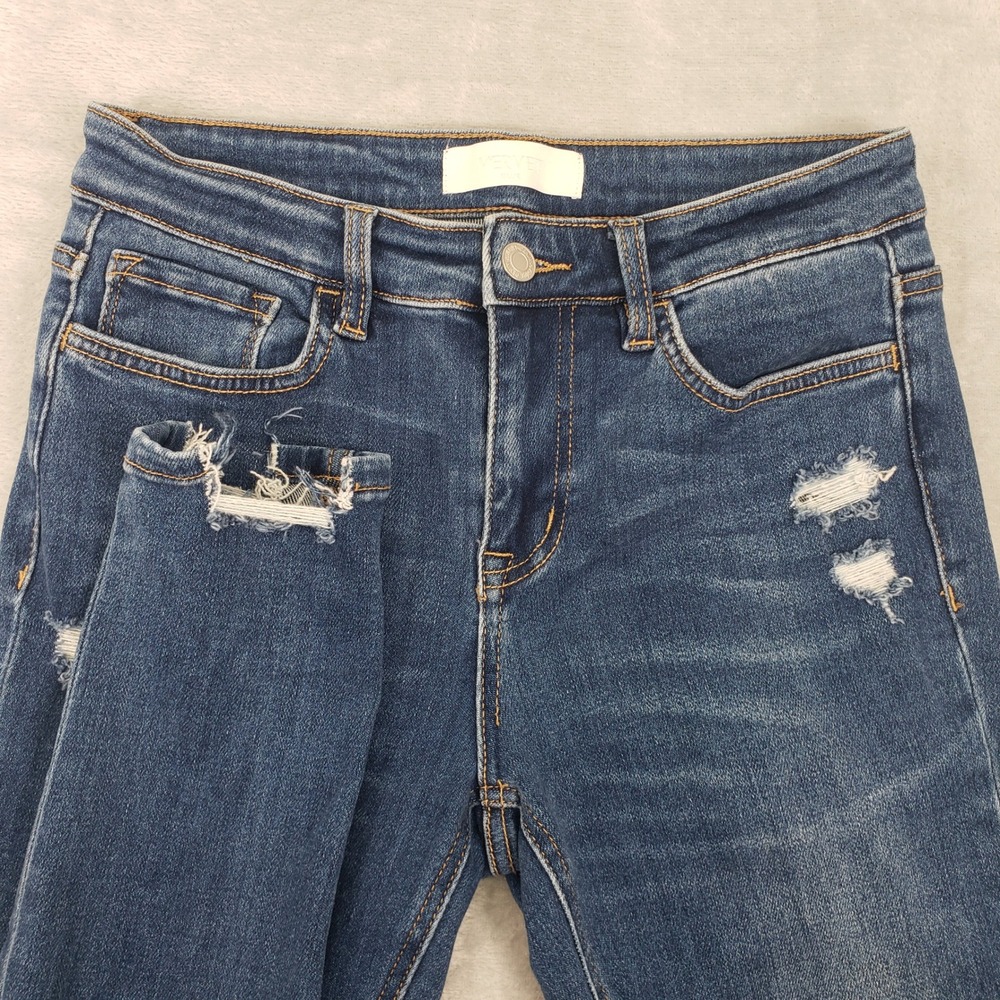 VERVET BLUE Distressed Skinny Jeans Women's Size 27‎ Blue Denim Ripped Mid Rise